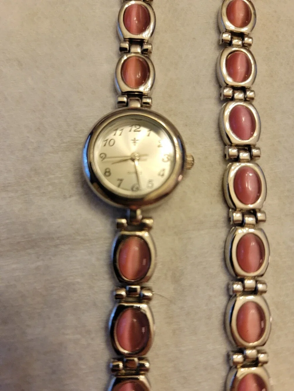 Women's Silver Bracelet Watch with Pink Stone Accents